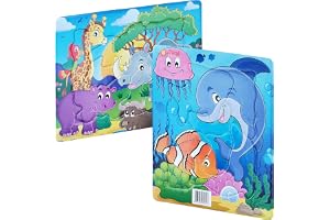 Just Smarty Preschool Puzzles for Toddlers 2-4 Set of 2 | Fun Shapes Ocean Puzzle and Zoo Puzzle 7 Pieces Each with Tray | Ki