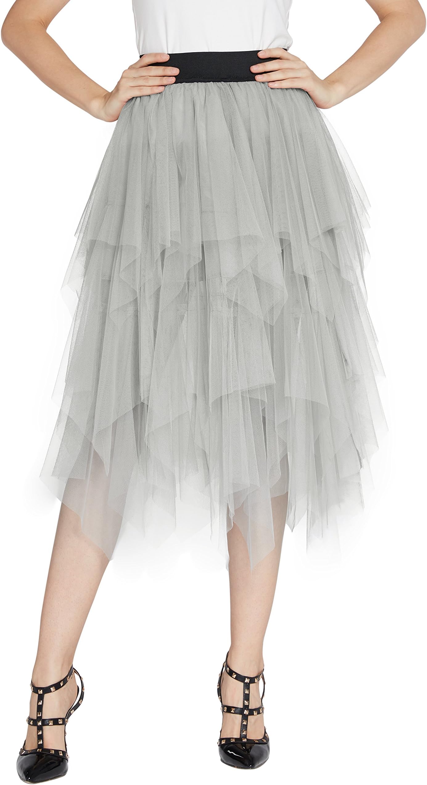 Urban GoCo Women's Mesh Layered Pleated Tulle Skirt