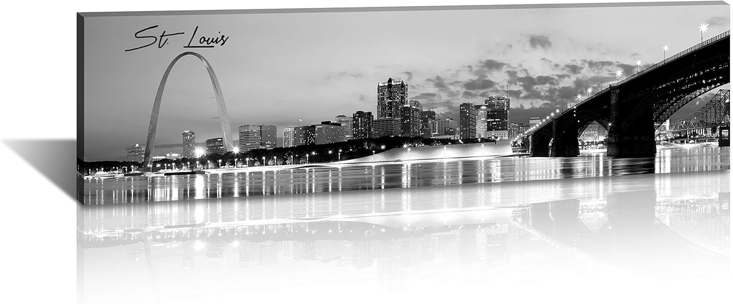 DJSYLIFE- Panoramic St. Louis Skyline Wall Art Cityscape Picture Wall Decor Stretched Canvas Art Prints for Bedroom or Office, Framed and Ready to Hang, 13.8