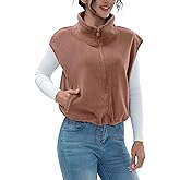 miswek Women's Full Zip Fleece Short Vest Warm Winter Sleeveless Stand Collar Sherpa Crop Coat