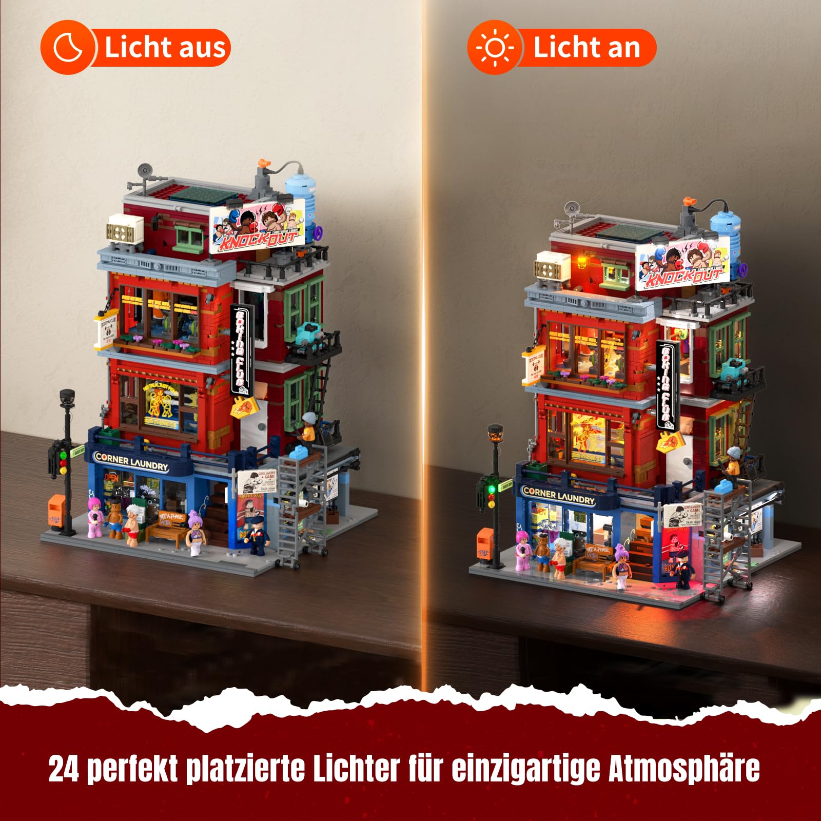 Lumibricks Straßenfusion Boxclub Klemmbausteine mit Licht,City Modular Building, 3036Pcs,mit Fitnessstudio und Boxring mit wechselnden Lichteffekten, Sammlerstück und- Geschenk, 19009 3