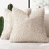 Foindtower 2 Pieces Faux Fur Throw Pillow Cover Decorative Sherpa Pillow Fuzzy Accent Pillowcases Soft Sheepskin Fleece Cushion Case for Bed Couch Living Room 18x18 Inch Neutral Cream