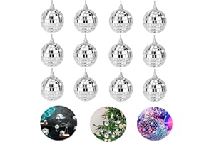12 Pcs Mirror Disco Balls,1.18Inch Silver Hanging Disco Ball,Reflective Mirror Ball Ornament,for Party,School Festivals and M