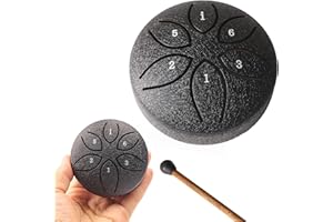 WENTELMUSIC Mini Steel Tongue Drum, 3 Inch 6 Note Steel Hand Drum, Outdoor Rain Drum Instrument, for Camping, Meditation or Yoga,Musical Enlightenment Gift. (Black)