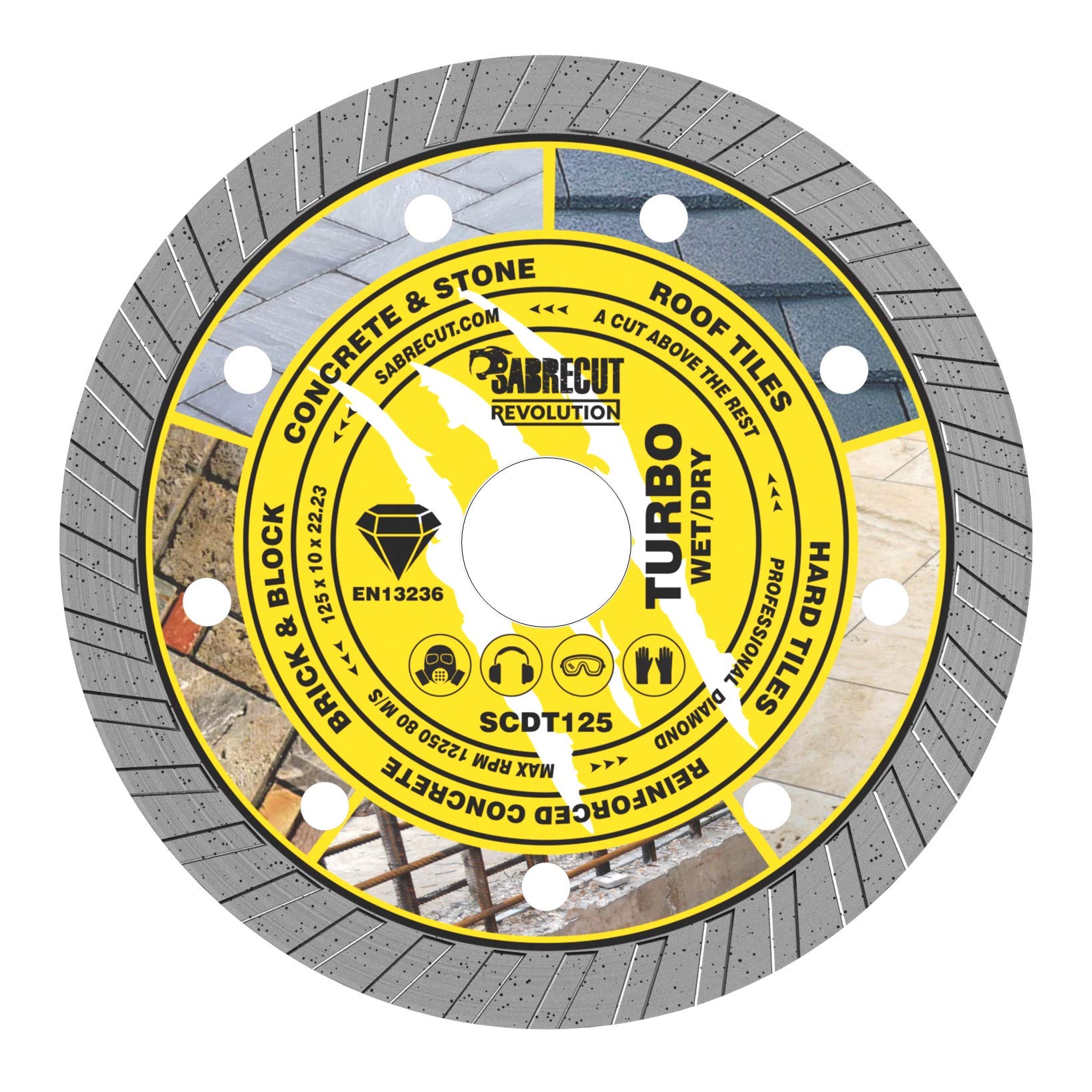 1 x SabreCut SCDT125 125mm (5 inch) x 10mm x 22.24mm Bore Turbo Diamond Angle Grinder Circular Saw Blade
