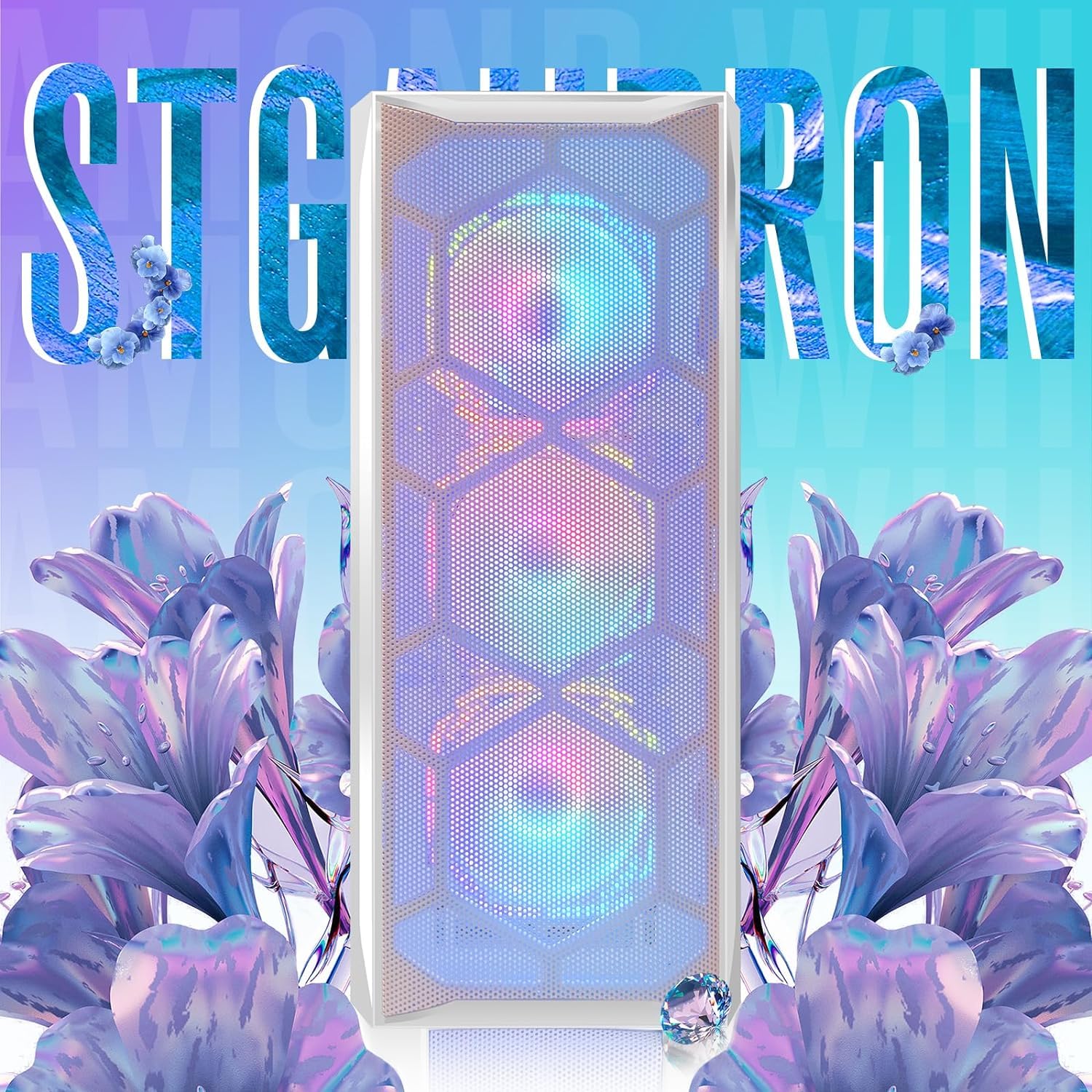 STGAubron Gaming Diamond Desktop, Intel Core i7 3.4 GHz up to 3.9 GHz, 16G RAM, 512G SSD, WiFi, BT 5.0, GTX 1660 Ti 6G GDDR6, RGB Fan x 6, RGB Keyboard & Mouse, Windows 11 Home