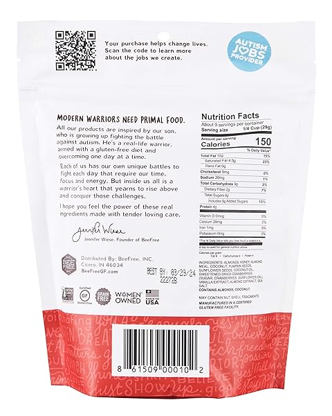 BEEFREE WARRIOR MIX GLUTEN FREE GRANOLA – SOFT CHUNKY GRANOLA BITES | PALEO GRANOLA, LOW CARB, GRAIN FREE, PRESERVATIVE FREE, OAT FREE | GRANOLA FOR YOGURT, LOW CALORIE SNACKS | HAGEN’S BERRY BOMB, ONE 9 OUNCE BAG