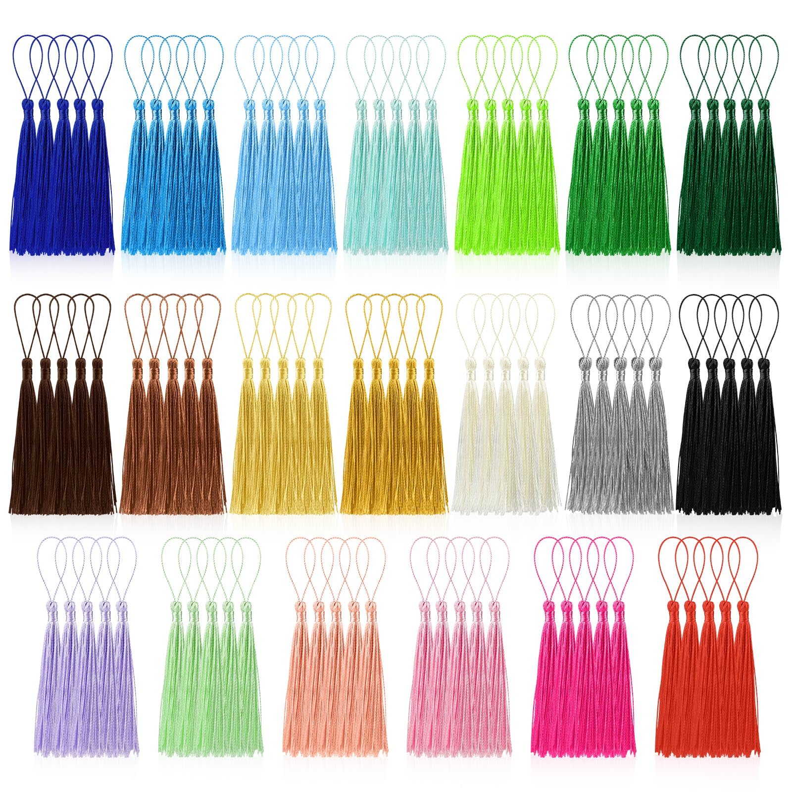 Photo 1 of BOUBONI 100 Pcs Bookmark Tassels Bulk 20 Colors Soft Craft Silky Handmade Mini Tassels for Jewelry Making with Loops for DIY Craft Accessory Dress Decoration