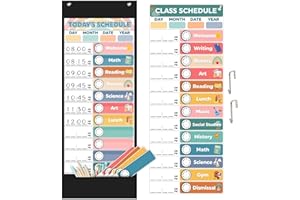 Breezy Valley Daily Schedule Pocket Chart for Classroom with 24 Reusable Cards - Visual Schedule 13+1 Pocket Chart for Kids Teacher, Classroom Scheduling Pocket Chart for Home Preschool Decor