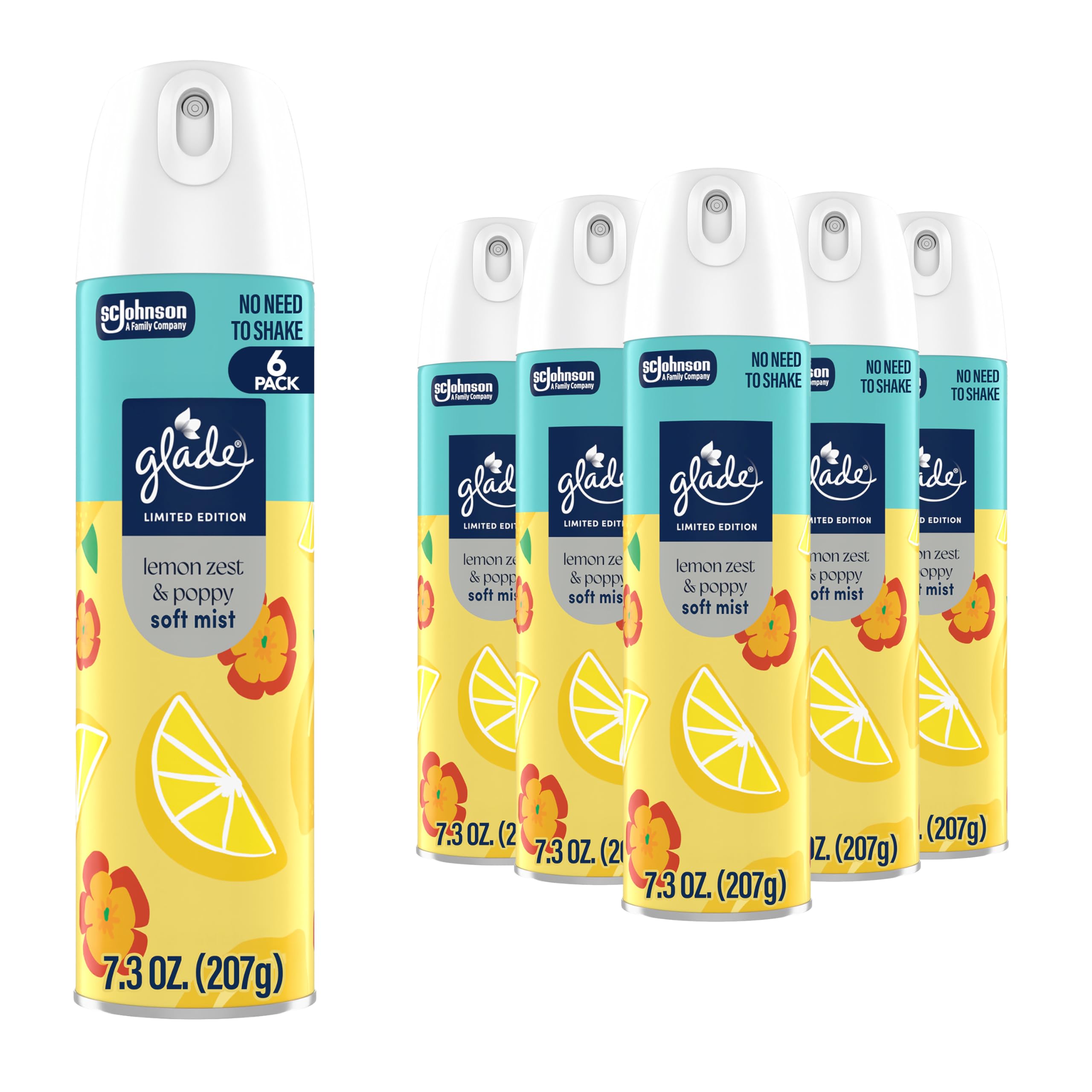 Glade Odor Fighting Soft Mist Air Freshener Room Spray, Lemon Zest & Poppy, 8oz., 6 count