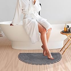 Half Circle Bohemian Bathroom Rug with Handwoven