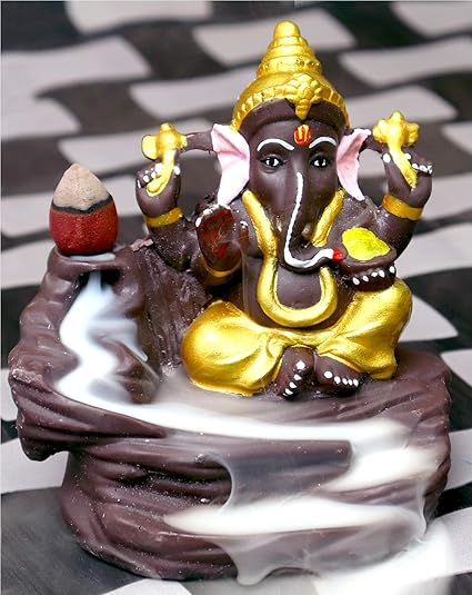 Decent Handicrafts Ganesh Backflow Cone Incense Holder Decorative Showpiece with 20 Free Smoke Backflow Scented Cone Incenses