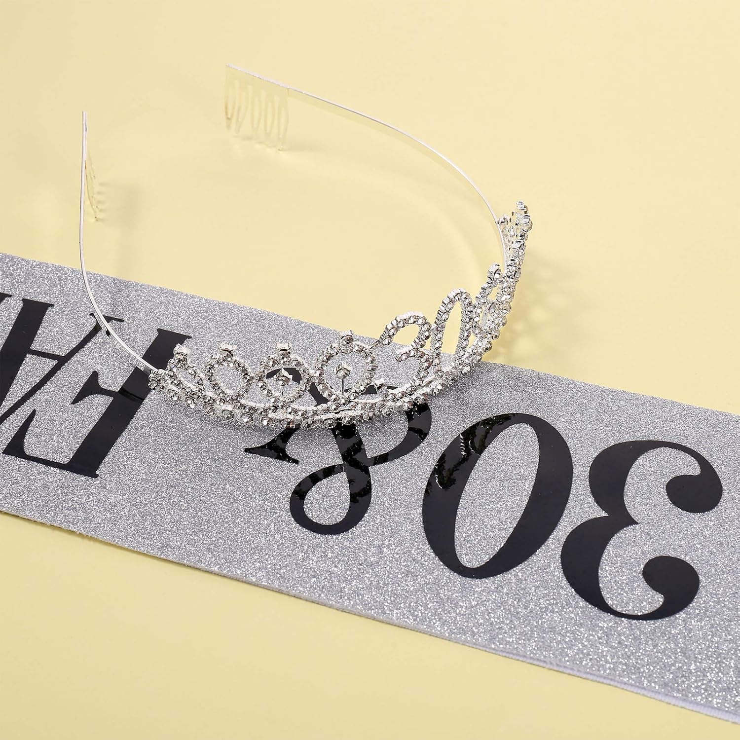 SUSSURRO "30 and Fabulous Sash and Rhinestone Tiara Set,30th Birthday Gifts Birthday Sash for Women Birthday Party Supplies( Silver) - Image 5