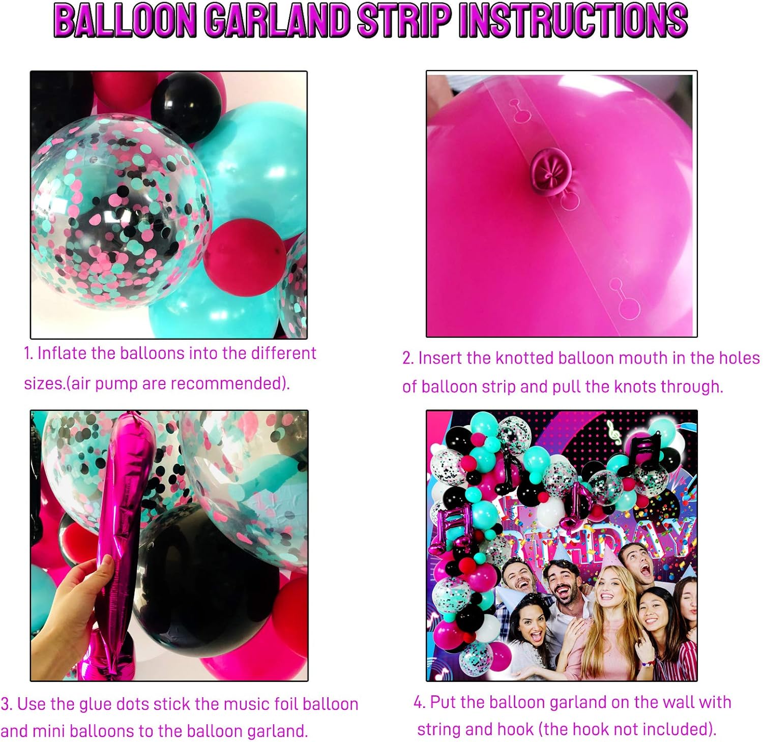 Music Notes Party Decorations, Karaoke Balloon Garland & Arch Kit, White, Rose Red, Seafoam Blue, Black Latex Balloons Confetti Balloon Musical Note Foil Balloon Strip Set for Birthday Party Supplies: Health & Personal Care