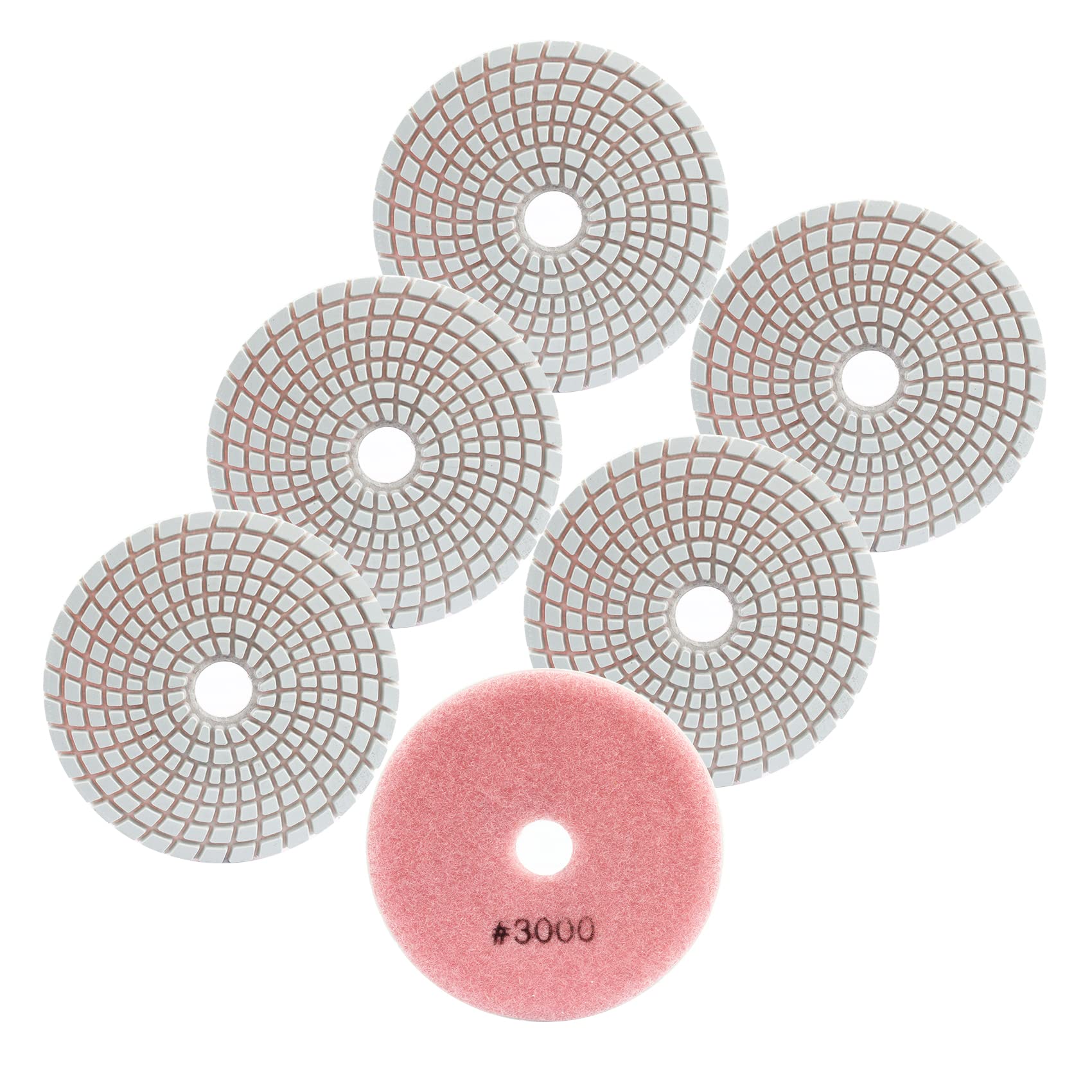 FOCSTOL Diamond Wet Polishing Pads - 6pcs 100mm Grit 3000 Polishing Kit for Granite Marble Artificial Stone Quartz for Angle Grinder
