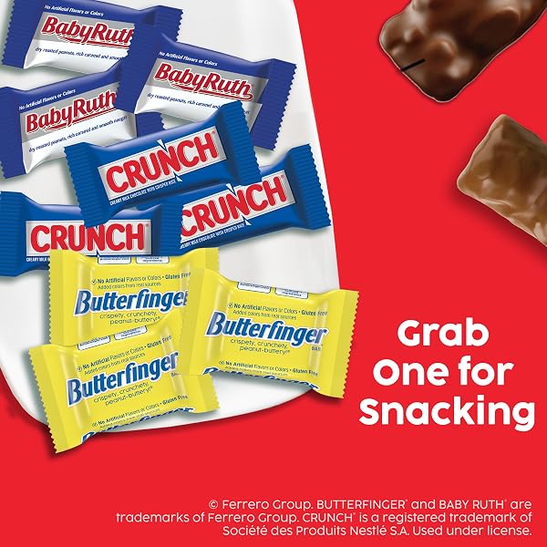 ASSORTED BUTTERFINGER, CRUNCH, AND BABY RUTH MINI CHOCOLATES, 90 COUNT PARTY PACK, 32.4 OZ
