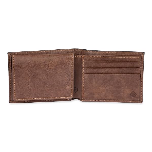 COLUMBIA MENS RFID SLIM BIFOLD WALLET WITH ID WINDOW DARK TAN