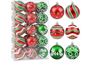 MEINV Christmas Ornaments Balls - 30 Pcs 2.4 Inch Shatterproof Plastic Christmas Balls Sets, Red & Green Small Christma Tree Balls Hanging Ornaments for Holiday Wreath Party Christma Tree Decor