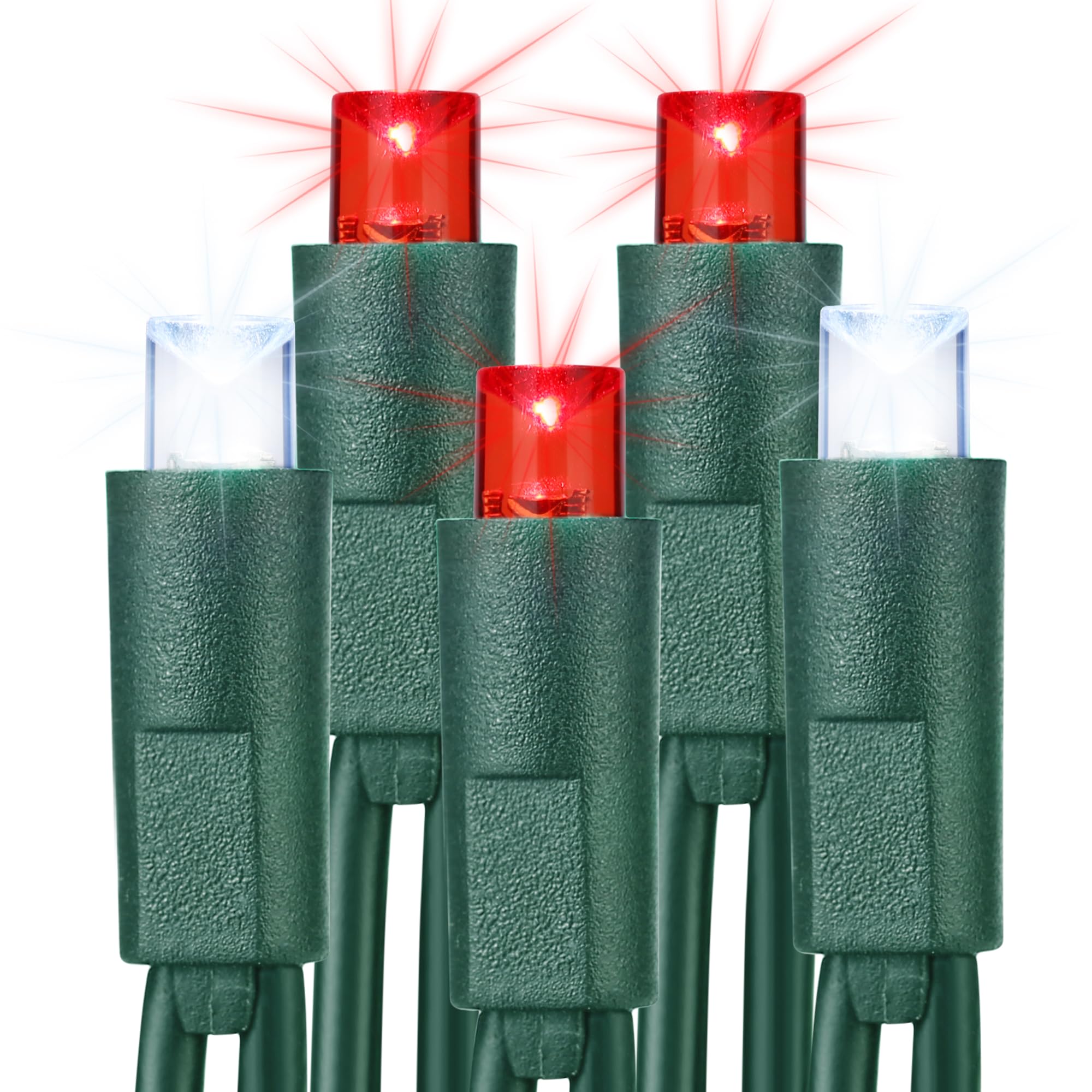 Photo 1 of **PARTIALLY FUNCTIONAL** Brizled Red & White Christmas Lights, 33ft 100 LED Christmas String Lights, 5MM Wide Angle Xmas Tree Light Connectable, 120V UL Certified Mini Xmas Light for Indoor Outdoor Tree Room Party, Green Wire