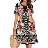 Summer Dresses for Women Casual Tshirt Short Sleeve Floral Sundress Beach Cover Ups with Pockets