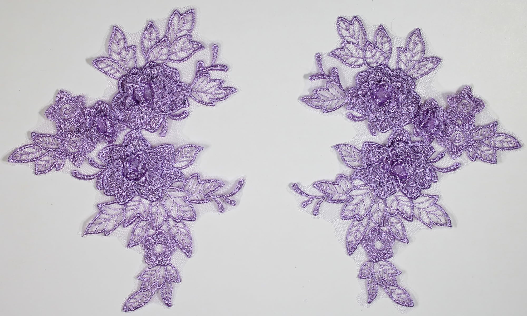 2 Pieces x 3D Lace Applique Motifs Flower Patch Mesh Sew on #5 (Lilac)