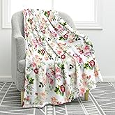 Jekeno Retro Pink Flowers Floral Blanket Birthday Christmas for Women Kids Girls Mom Wife Daughter Sisters Home Bedroom Spring Colorful Decor Mother's Day Plush Throw Blankets 50"x60"