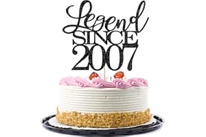 Migeaks legend since 2007 cake topper 17th birthday happy birthday cake topper men and women cheer 17 years old handmade black glitter cake decoration