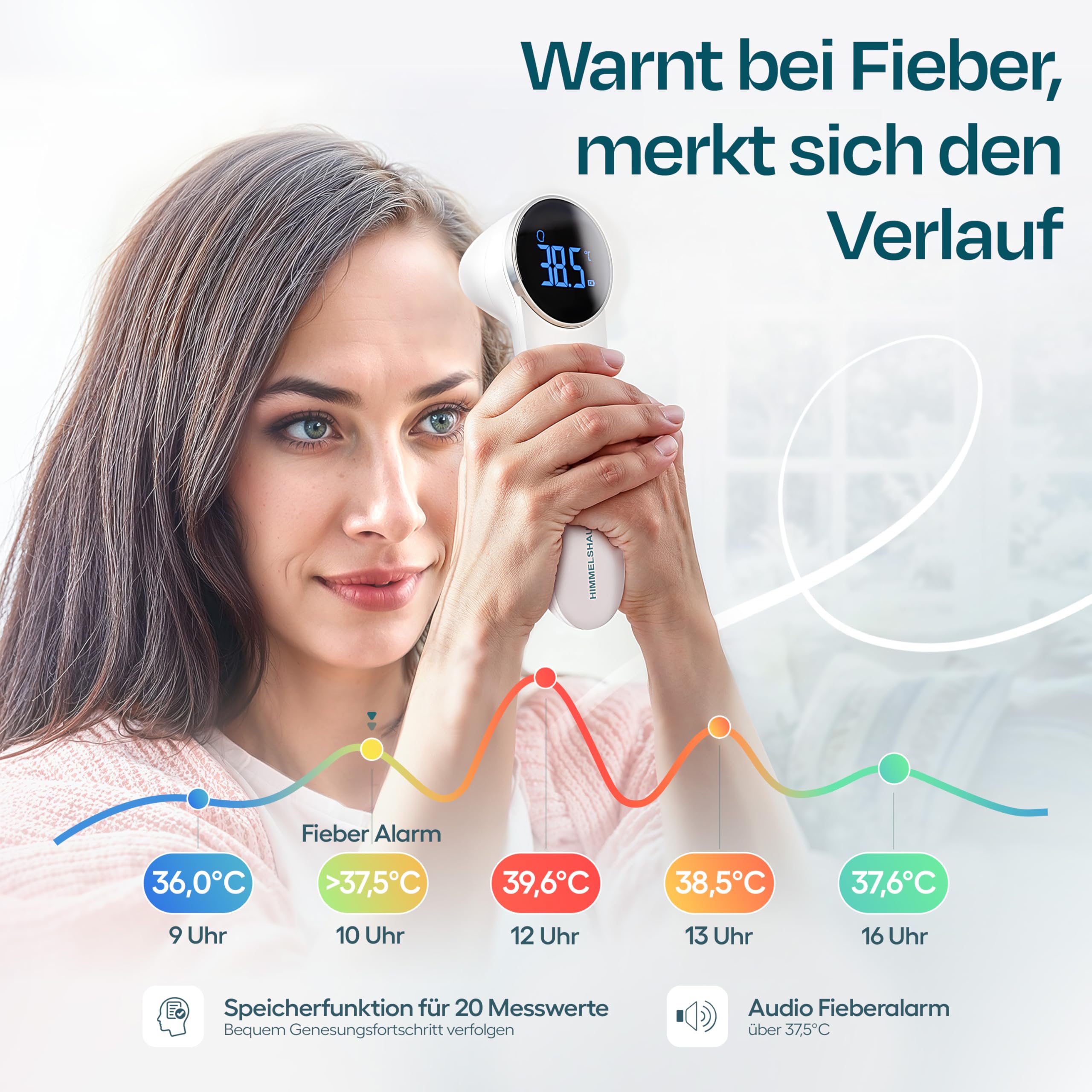HIMMELSHAUCH MEDICAL Fieberthermometer Ohr & Stirn | 3 in 1 Messgerät | Ohrthermometer Babys Kinder & Erwachsene | Stirnthermometer kontaktlos | Digitales Fieber-Thermometer | Infrarot Fiebermesser 7