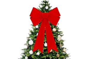 HEARTOME 1 PCS Christmas Decorations, 16x24 In Large Christmas Bows, Red PVC Velvet Bows for Christmas Tree, Indoor Outdoor Holiday Xmas Decor Home Wreath Fence Stairs Railing Fireplace Front Door Supplies