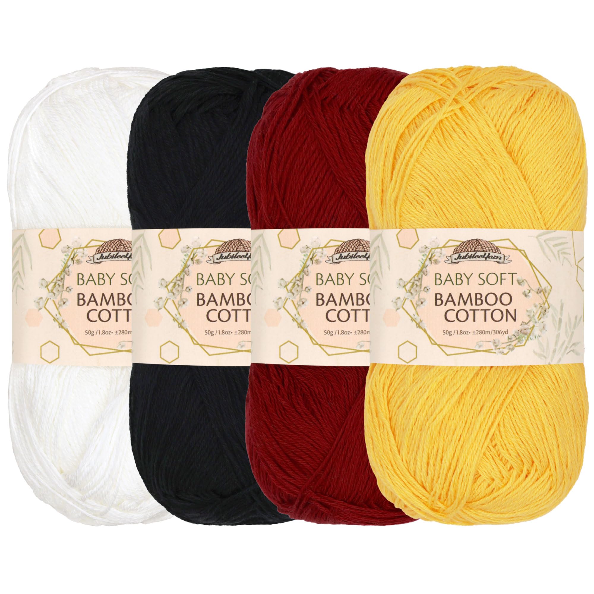 JubileeYarn Baby Soft Bamboo Cotton Yarn - 50g/Skein - Shades of Contrast - 4 Skeins