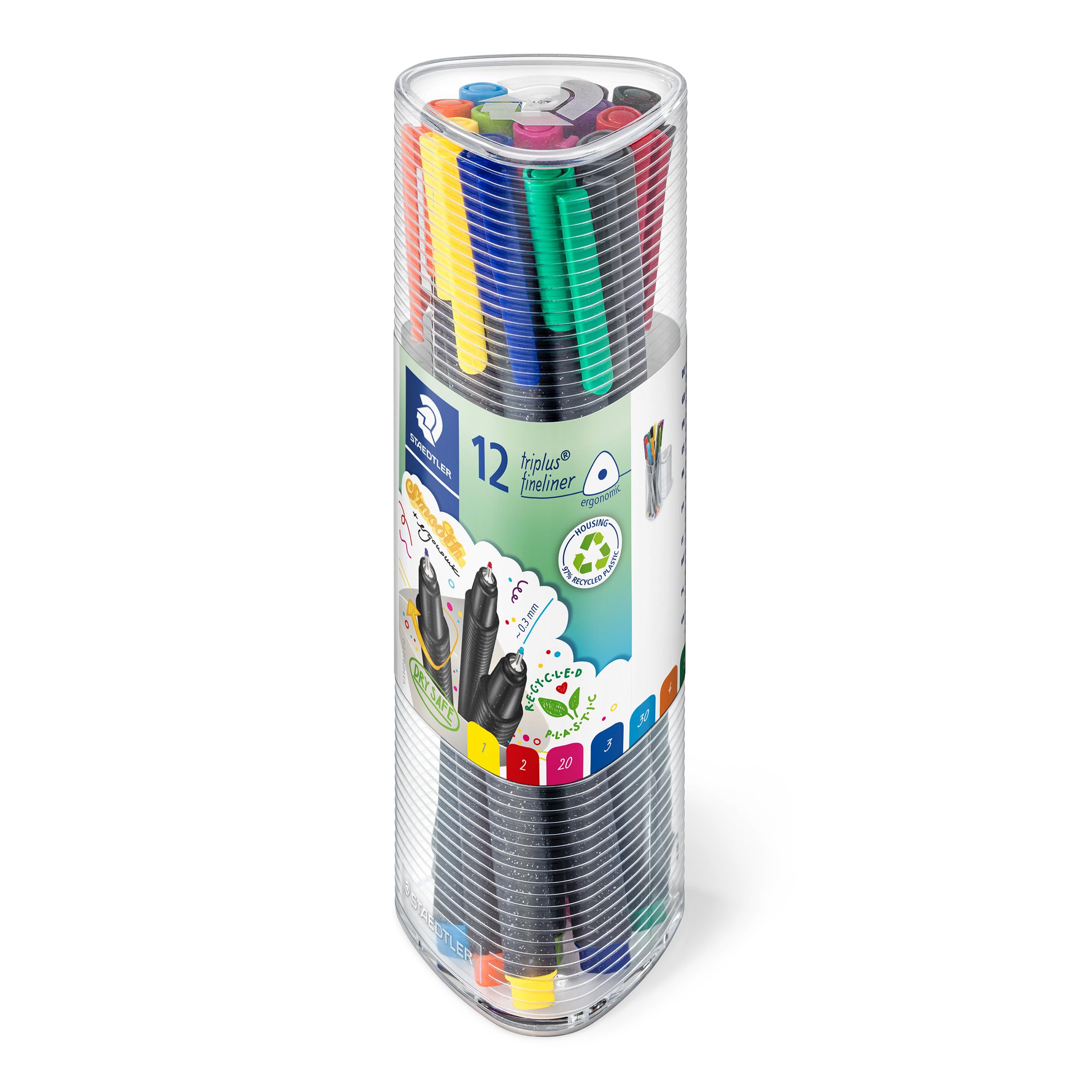 STAEDTLER Fineliner Pens - triplus - 12 Assorted Colours in Reusable Case - Pack of 12, 334 PR12