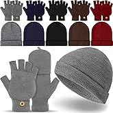 Geyoga 10/30/60 Pcs Winter Beanies and Gloves Warm Knitted Hats Flip Fingerless Mittens Cold Gift for Men Women Homeless Care