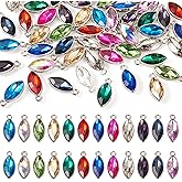 Pandahall 48Pcs Crystal Birthstone Charms Faceted Glass Rhinestone Charm Platinum Plating Horse Eyes Birthstone Pendant for DIY Necklace Bracelet Earring Craft