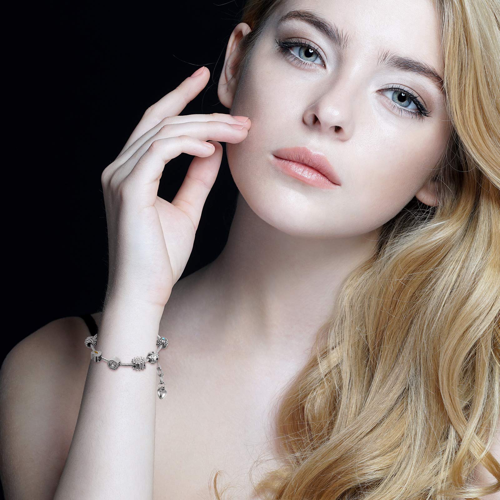 Hicarer 20 Pcs Chain Bracelet for Jewelry Making Women DIY Adjustable Snake Charm Bracelet with Heart Shape Extender Chain(Silver)