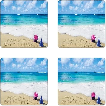 Amazon Com Ambesonne Birthday Coaster Set Of 4 Happy Birthday