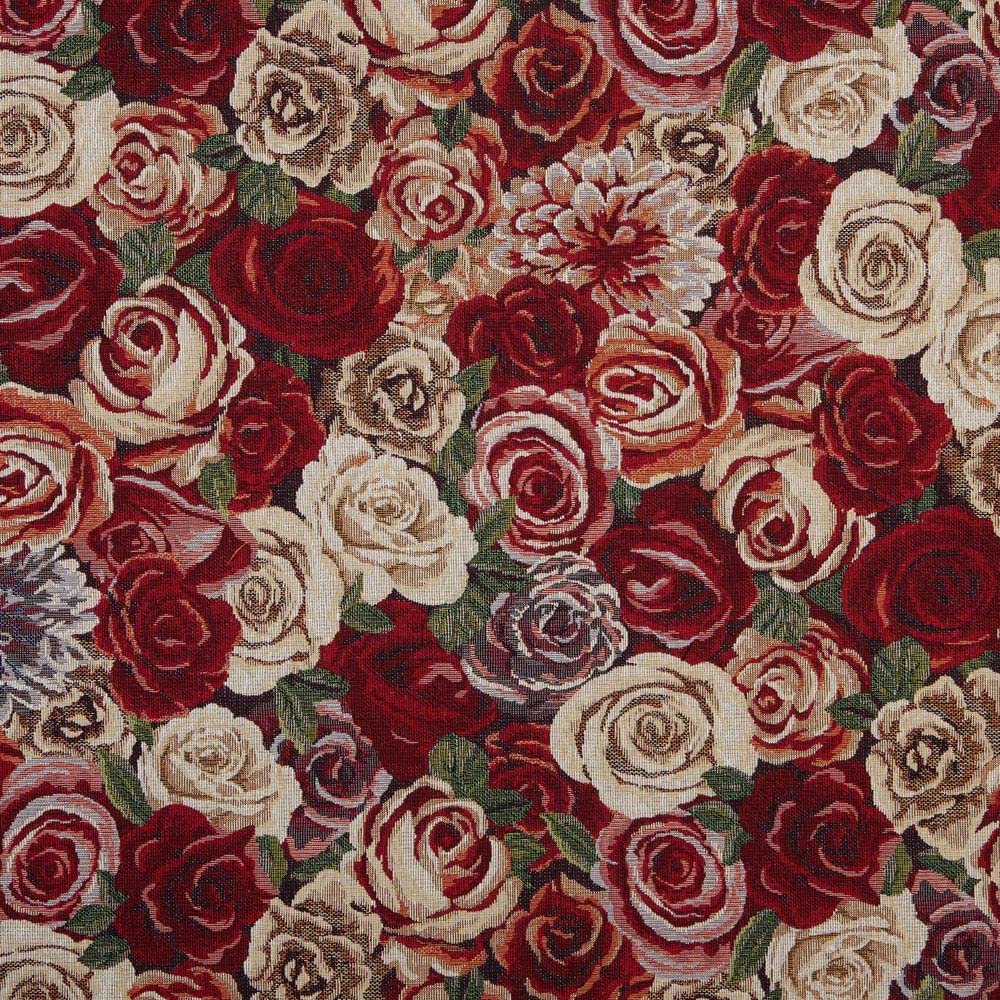 Kt KILOtela - Upholstery Fabric, Jacquard Gobelin, Upholstery, Cushions, Headboards, Accent Pillows, Handbags, Tote Bags, 100 cm Length x 280 cm Width, Roses, Red, Garnet, Pink ─ 1 metre — image 1