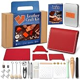 Leather Crafting Kit, Wallet Card Kit DIY Leather Working Kit with Tools | Complete Handmade Making Kit Craft Card Holder Project Sewing Stamping Carving for Beginners(Berry Red)