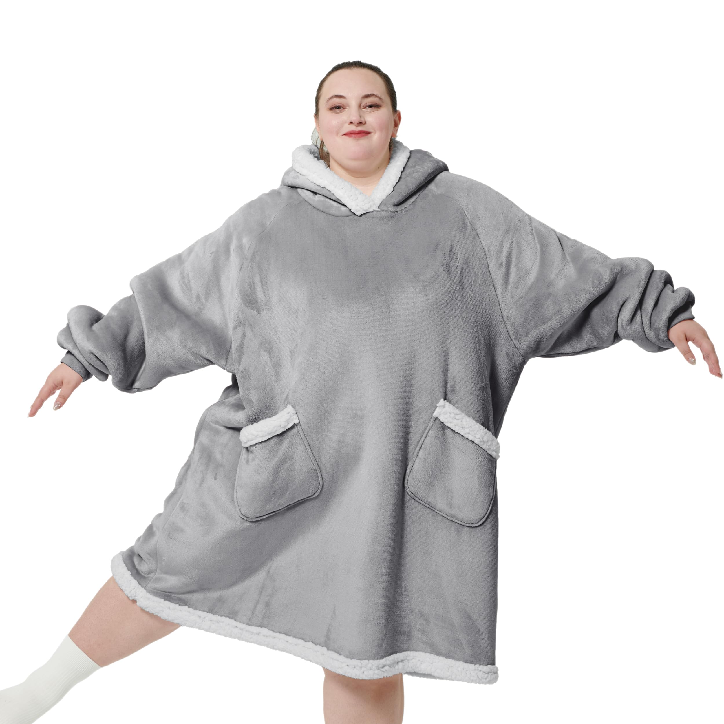 Bedsure Oversized Wearable Blanket Hoodie Sherpa Hooded Blanket Adult as Warm Gifts for Men