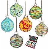 Set of 6 Hand Blown Glass Christmas Ornaments Hanging Gazing Ball Witches Ball Christmas Decor for Garden Patio Window Xmas Tree