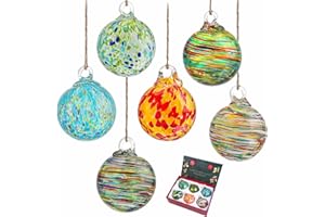 KRISININE Set of 6 Hand Blown Glass Christmas Ornaments Hanging Gazing Ball Witches Ball Friendship Decor for Garden Patio Window