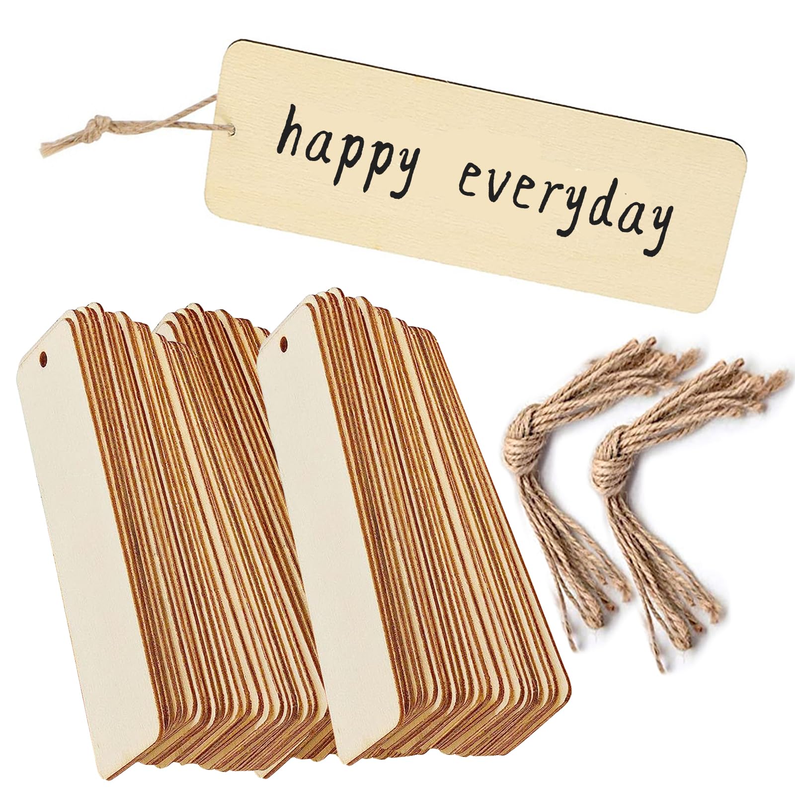 Wooden Bookmarks, 30pcs Wooden Bookmark Blanks with Ropes for Craft Unfinished Bookmark Wood Hanging Tag for DIY Handmade