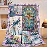 Dragonfly Throw Blanket for Women, Dragonflies Decor Fleece Blanket Gifts for Boys Girls, Warm Cozy Soft Flannel Stuff for Bed Sofa Couch 50" x 40"