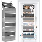 WISELIFE Over the Door Organizer - 4 Shelves Large Capacity Hanging Bedroom Storage Solution with 6 Side Pockets for Dorm Bathroom Pantry Nursery and Baby Essentials Holds up to 40 lbs (Grey)