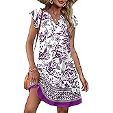 OFEEFAN Spring Summer Dresses for Women 2026 Casual Ruffle Sleeve V Neck Loose Swing Sundresses with Pockets Plain/Print