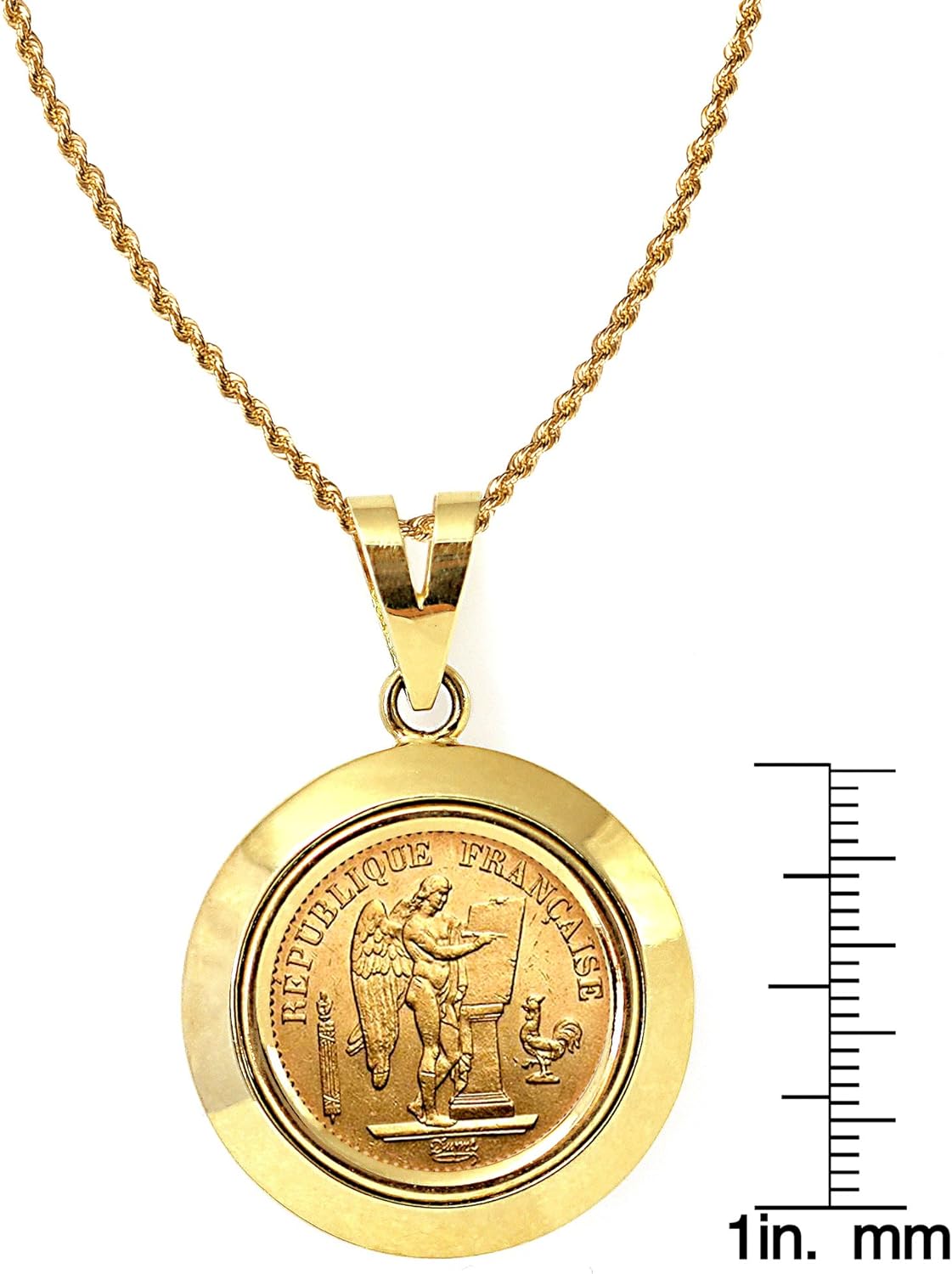 French 20 Franc Lucky Angel Gold Piece Coin in 14k Dome Shape Bezel (24