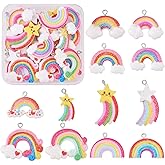 COGCHARGER 36 Pieces Rainbow Charm Pendant Rainbow Cloud Resin Charm Mixed Shape for Jewelry Necklace Earring Making Crafts