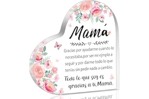 Yopyame Acrylic Gifts for Mom - Regalos para Mamá Acrylic Gifts Spanish Mom Acrylic Heart Keepsake Paperweight from Daughter Son Mother's Day Birthday Christmas Valentines Acrylic Sign Plaque for Mom