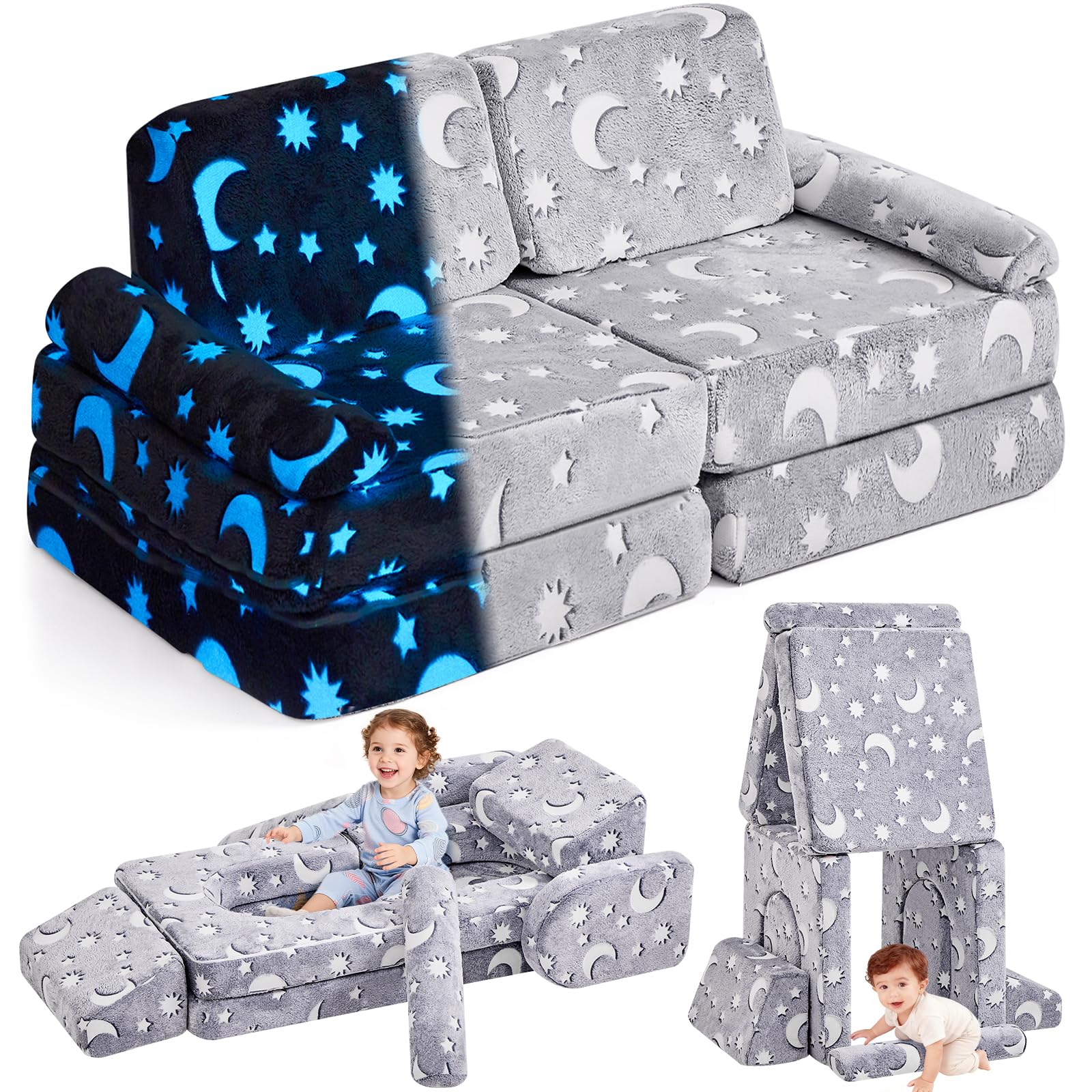 Photo 1 of ***PARTIAL SET***IFNOW Modular Kids Play Couch,Toddler Couch Kids Sofa,Child Sectional Sofa,Bedroom and Playroom Furniture for Toddlers,Convertible Foam and Floor Cushion for Boys and Girls,Glow in The Dark,Star