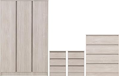 Seconique Malvern 3 Door Wardrobe Set Urban Snow, W 1150mm H 1800mm