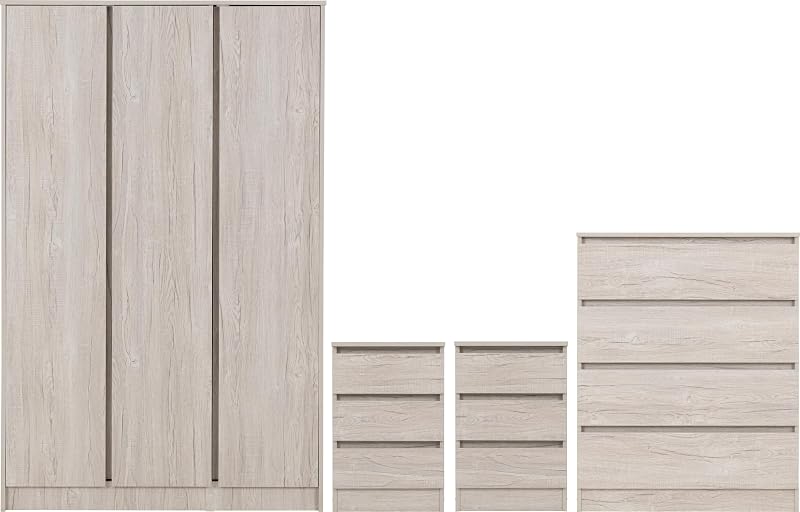 Seconique Malvern 3 Door Wardrobe Set Urban Snow, W 1150mm H 1800mm